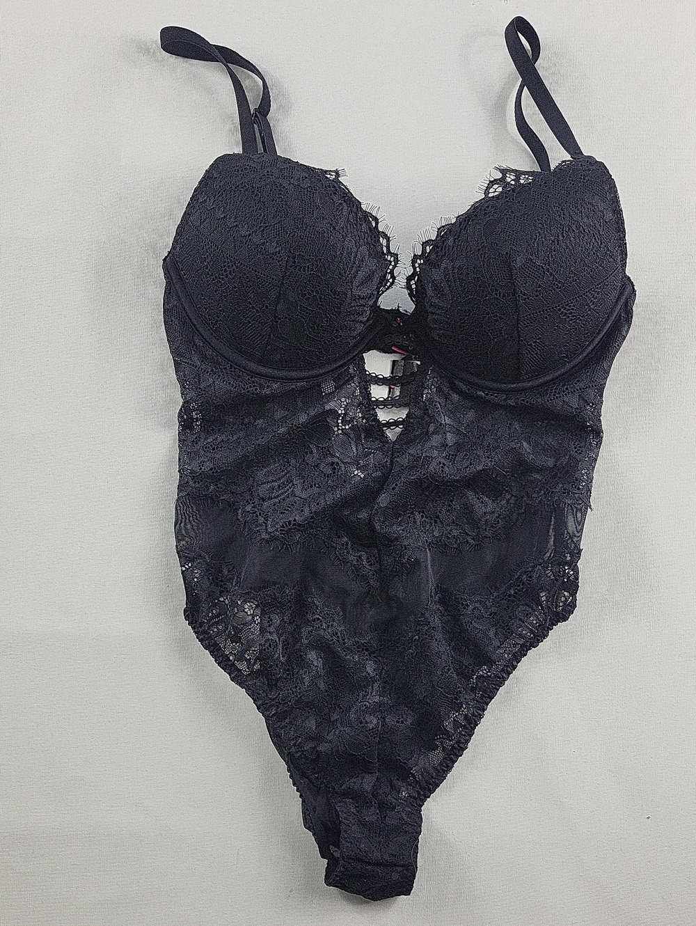 La Senza Black Lace Underwire Push-Up Lingerie Bodysuit Size Small